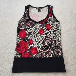 White House Black Market Sleeveless Sweater Top Paisley Roses Women's Size S